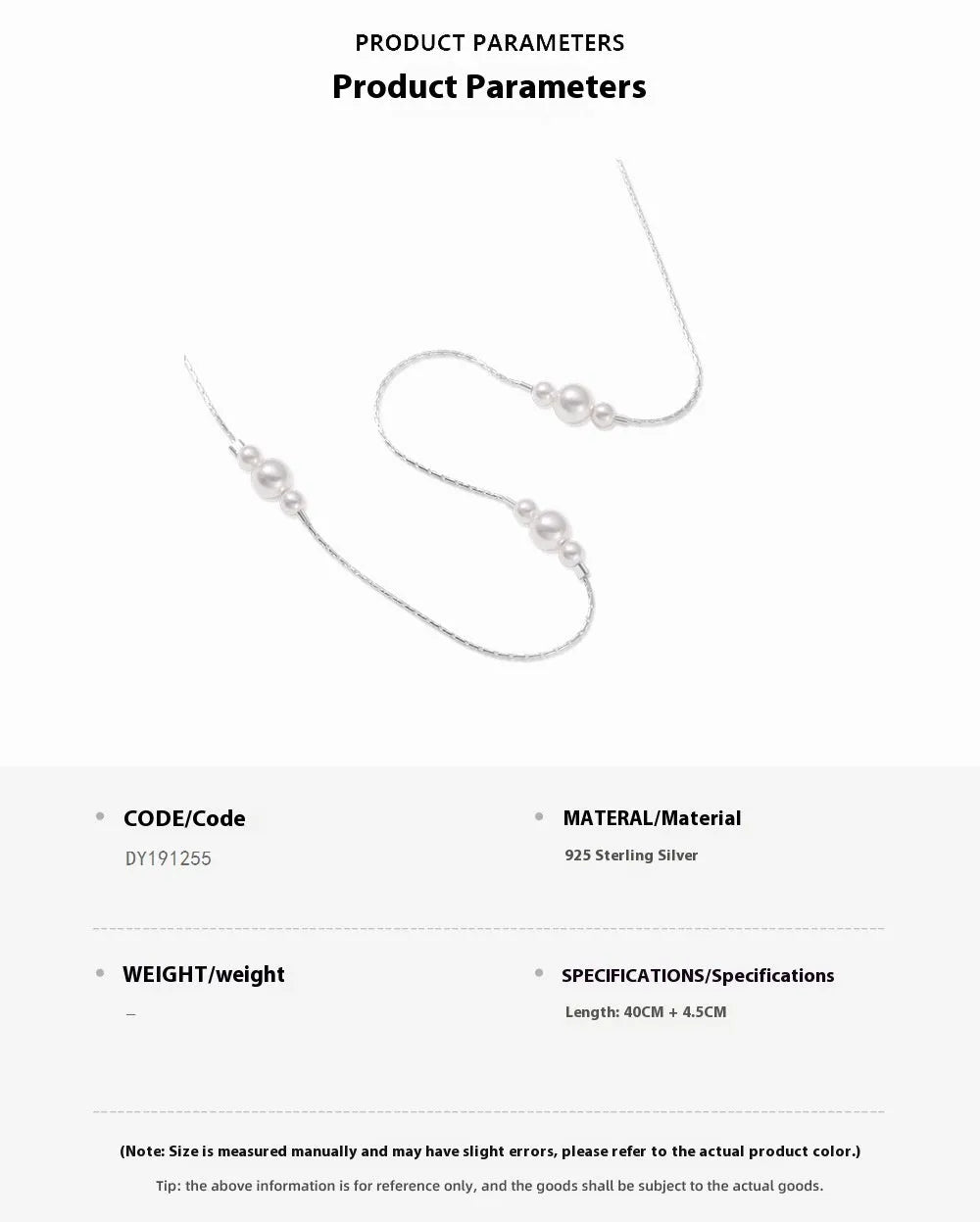 Women's 925 sterling silver pearl necklace in silver colour with round pendant, light luxury style