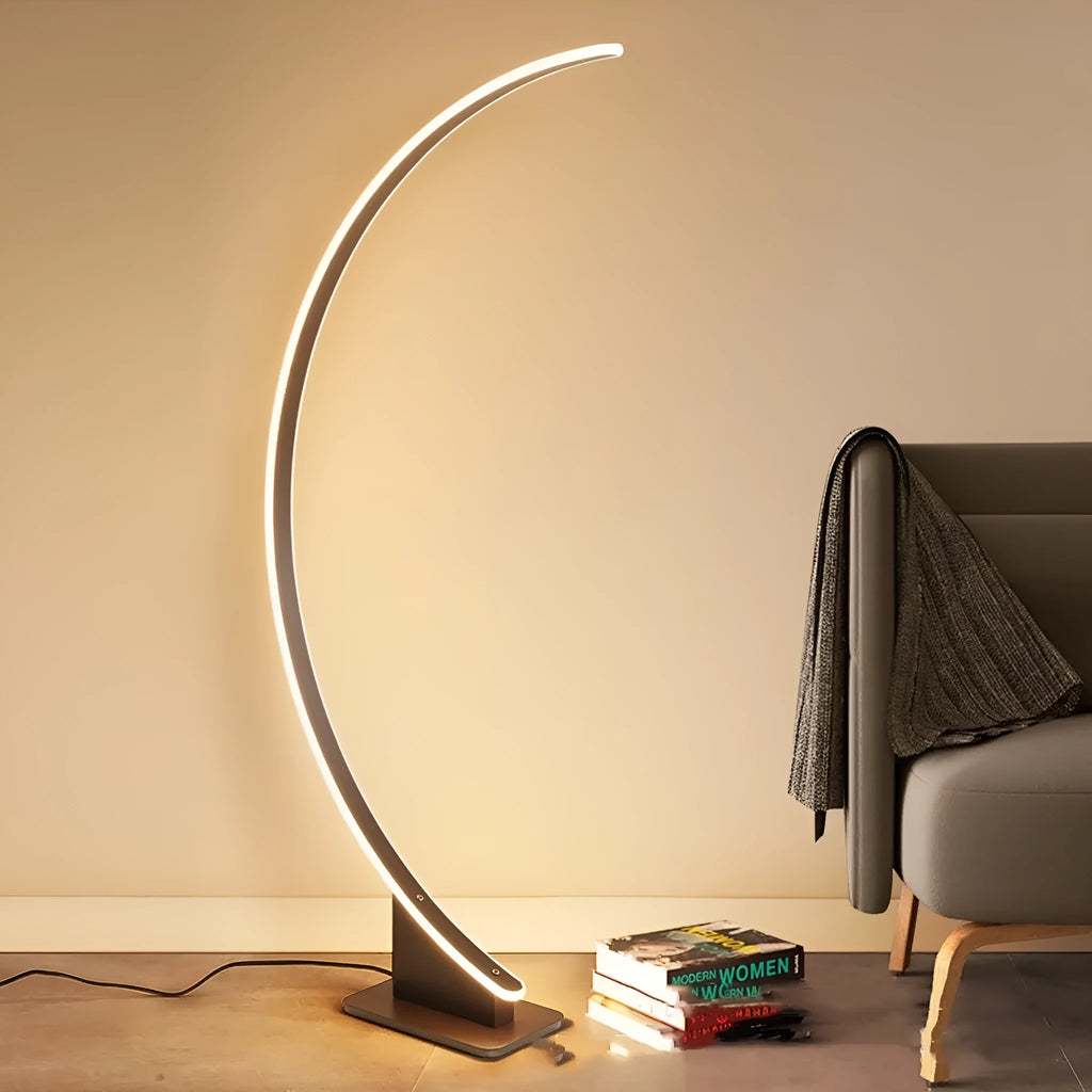 Nordic Creative Simple Curved Line Floor Lamp with silicone shade and aluminium alloy body in White