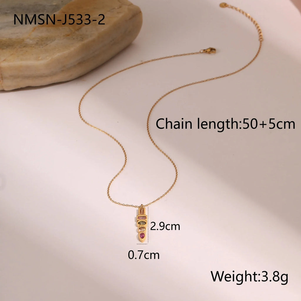 Gold geometric zircon jewellery set with necklace, ring, and earrings on 41-50cm adjustable chain