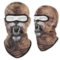 Motorcycle skull face mask in Bakool silk fabric showing graphic design options.