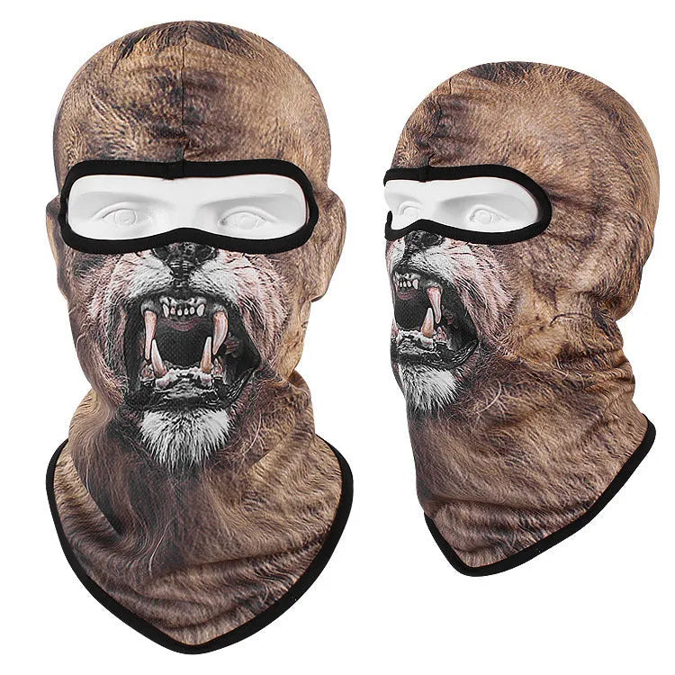 Motorcycle skull face mask in Bakool silk fabric showing graphic design options.
