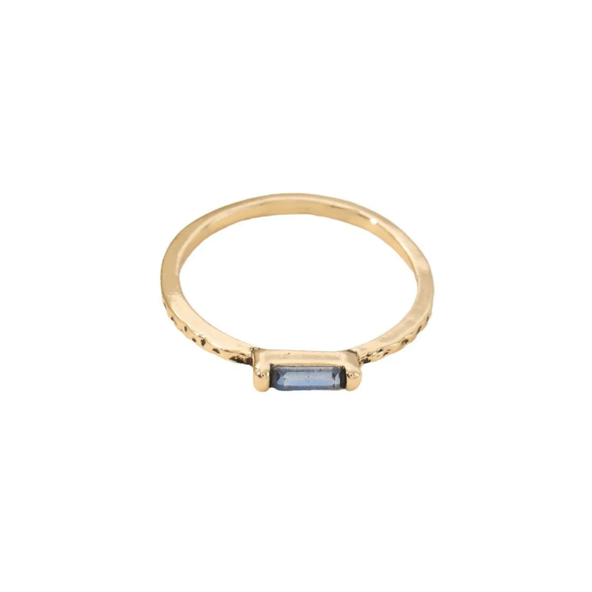 18K gold electroplated ring with square white cubic zirconia stone on geometric zinc alloy band, unisex sizing No 6-10