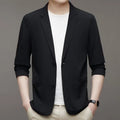 Ice silk men's lightweight casual stretch suit jacket in black with non-iron polyester fabric