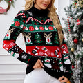 Women's slim fit animal pattern turtleneck sweater in black Christmas sweater colour, long sleeves, acrylic knit pullover