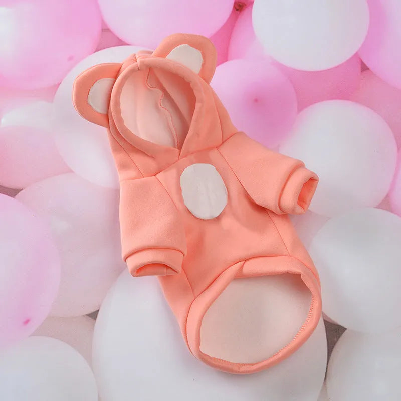 Cute Pets Turn Into Clothes polyester hoodie for dogs and cats in orange colour, casual style