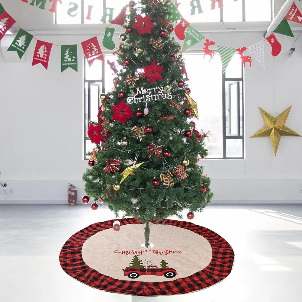 120cm round Christmas tree skirt in imitated linen cloth, colour as shown, for car or home tree decoration.