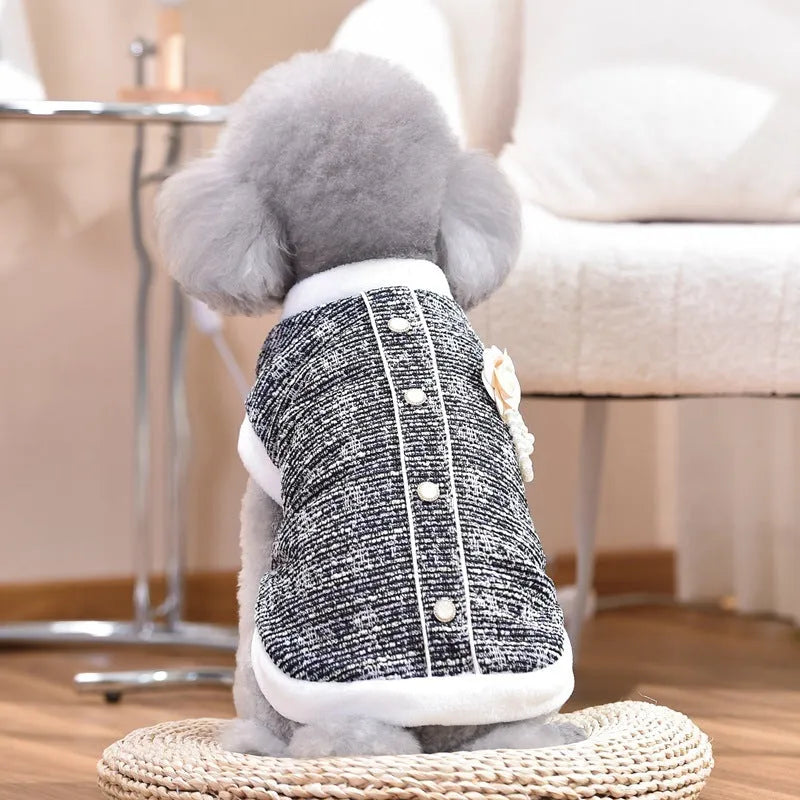 Black and purple PU cat sausage jacket shown in eight sizes for small and medium felines