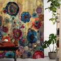 Retro creative flower waterproof polyester shower curtain with 12 hooks, available 90x180cm to 230x180cm.