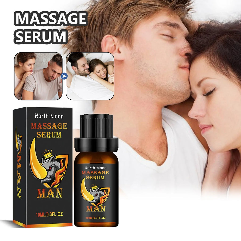 10ml bottle of men's massage essential oil with ginger root and jojoba oil