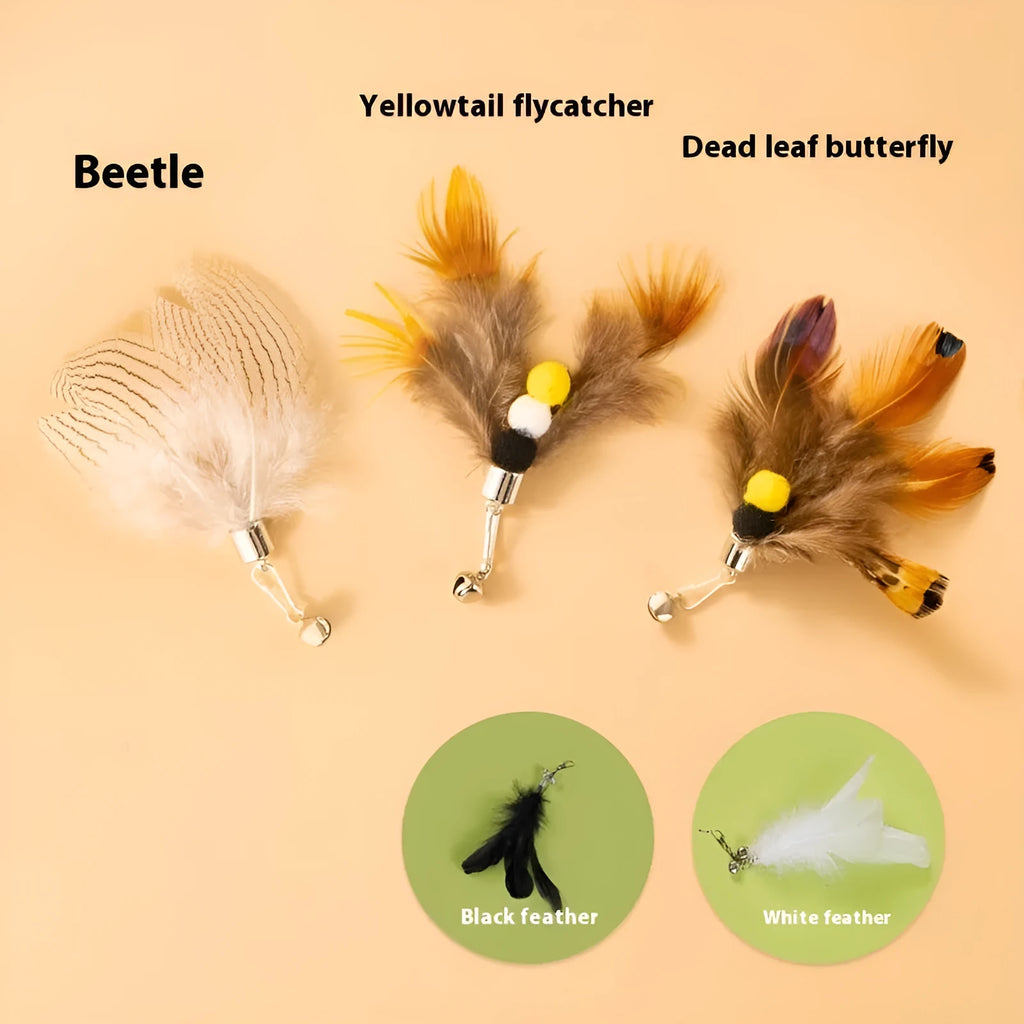 Three steel-wire flying insect-shaped cat toy replacement heads on a white background.