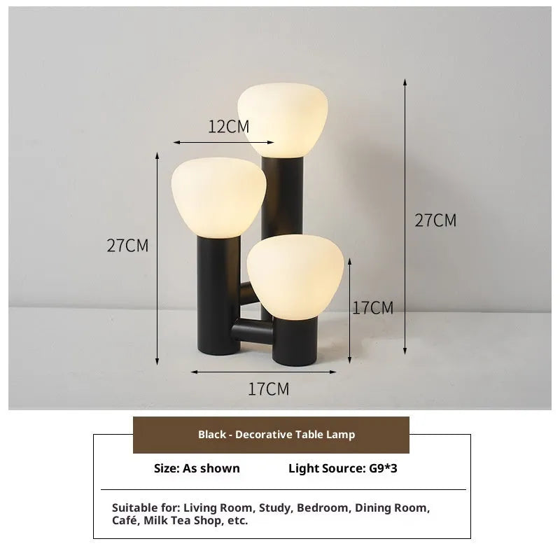 Creative mushroom table lamp with three-colour dimming, wrought iron and glass shade, black tricolour light option