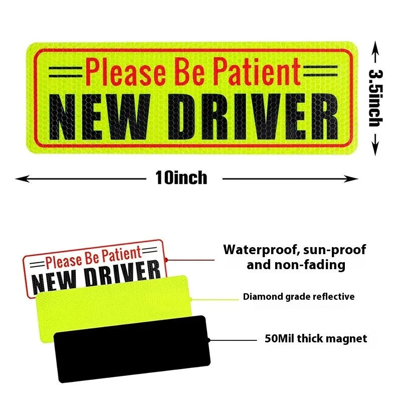 Personalised reflective bumper sticker for novice drivers, 22.5 x 8.5 cm, acrylic material for car use