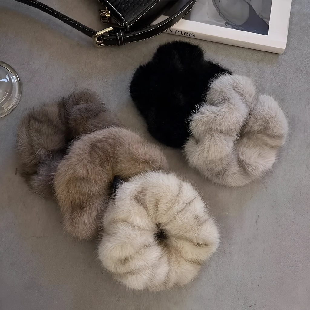 Large intestine hair band in anti-mink fabric with waterproof high-elasticity design, available in five colours