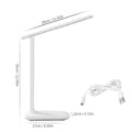 White plastic children's bedside lamp with touch dimming controls and USB charging port