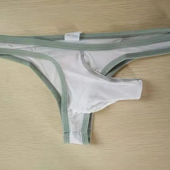 Men's ice silk nylon briefs on a white background, showing the elasticated waistband and available colour options.