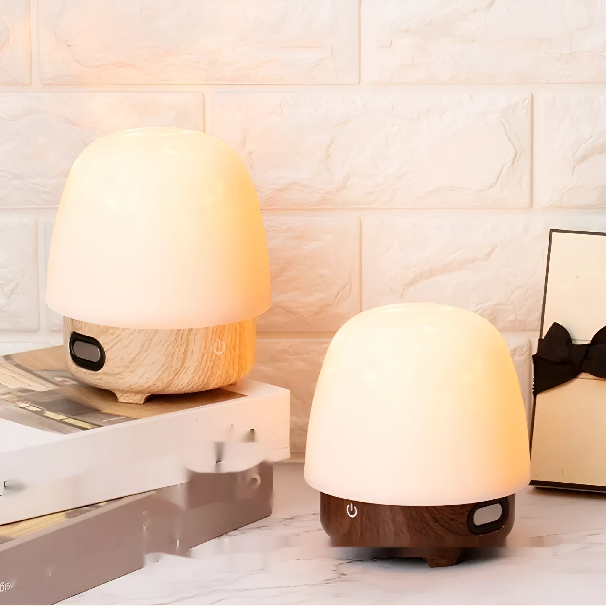 Dynamic Water Ripple Bluetooth walnut bedside table lamp with planet-shaped shade and 16 colour lights