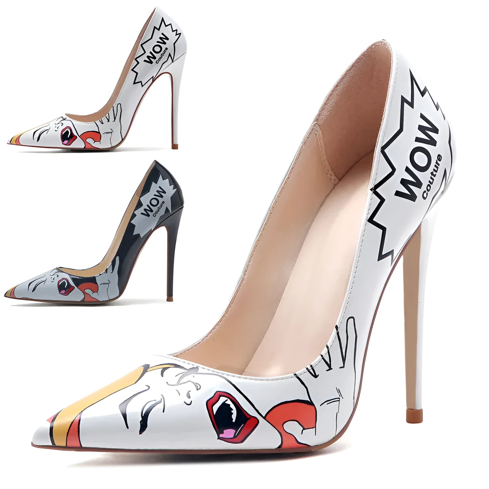 3D printed high heels in black grey with 12cm heel, breathable microfiber upper, and non-slip rubber sole