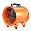 8-inch titanium steel axial flow fan with seven blades and a 5-metre flexible air duct for industrial ventilation.