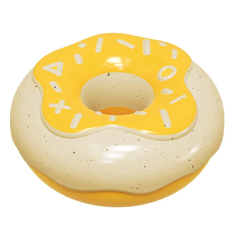 TPR material donut-shaped dog chew toy with textured surface for teeth cleaning in pink, yellow and chocolate colours