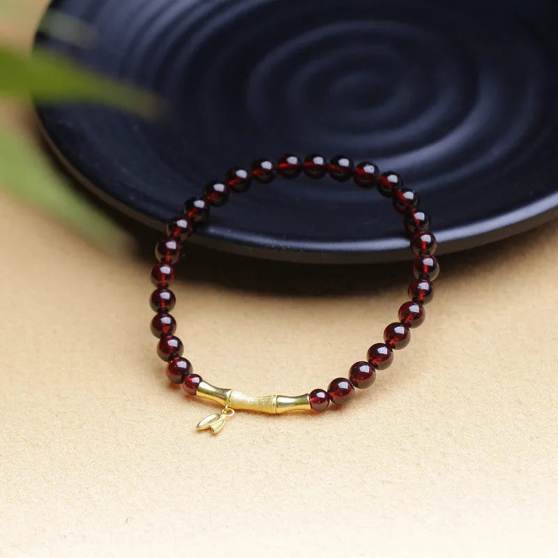 6mm garnet bamboo joint single ring bracelet with manual processing in copper or silver finish