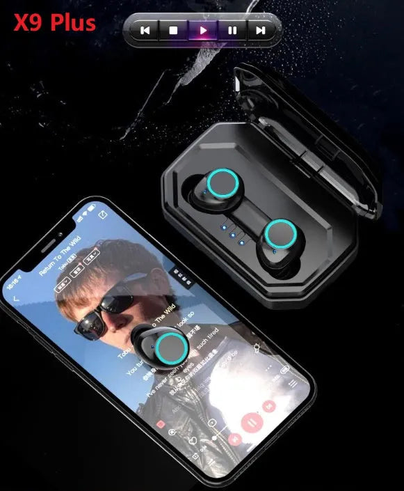 V11 Bluetooth earphone with digital display touch controls and 4000mAh charging storage box in black