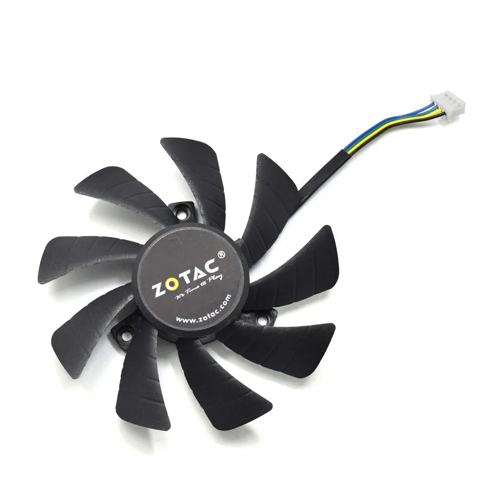 Black 85mm graphics card cooling fan with 4-pin connector and inRobert label