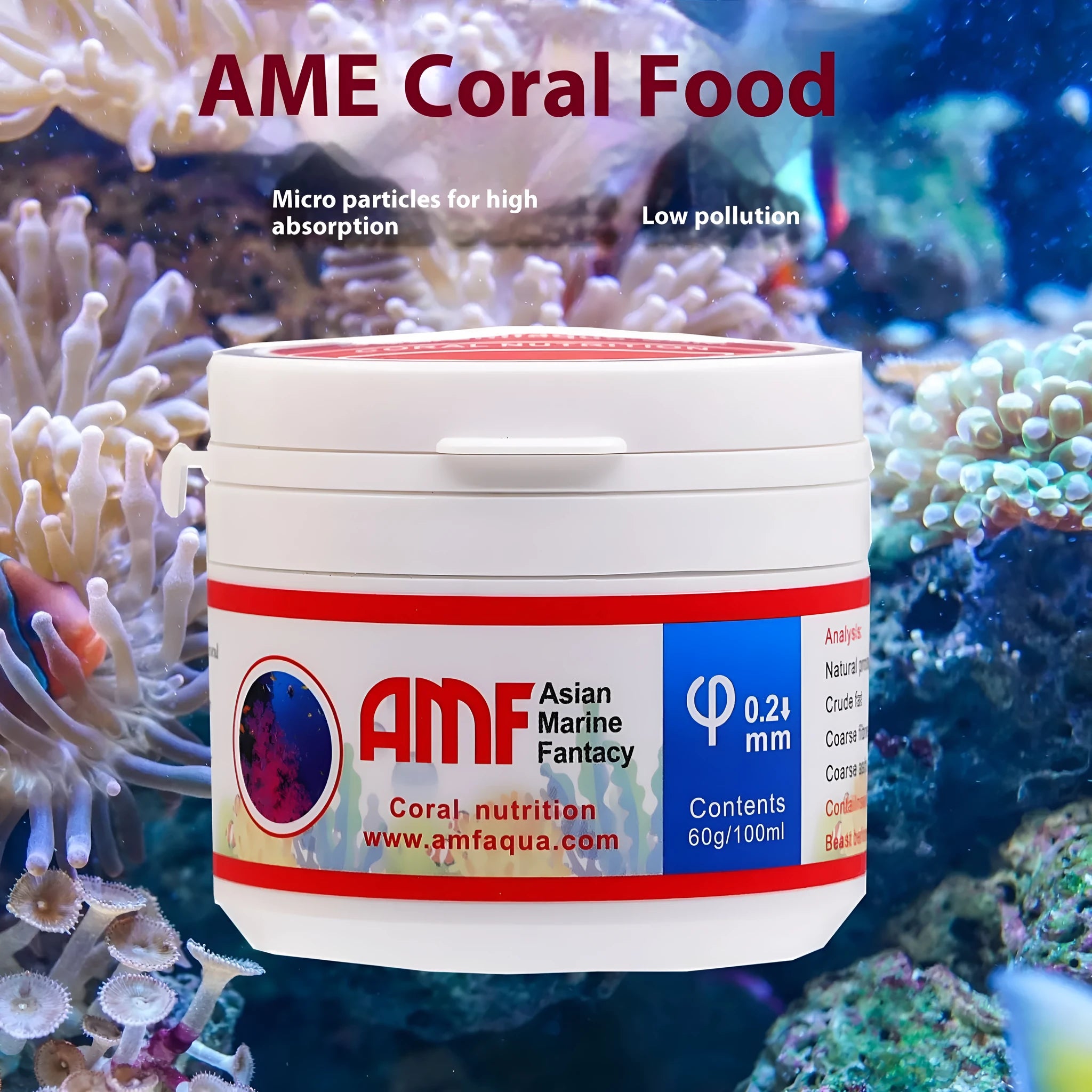 Ornamental fish coral feed micro particles in 30g pack with spoon and feeding tube