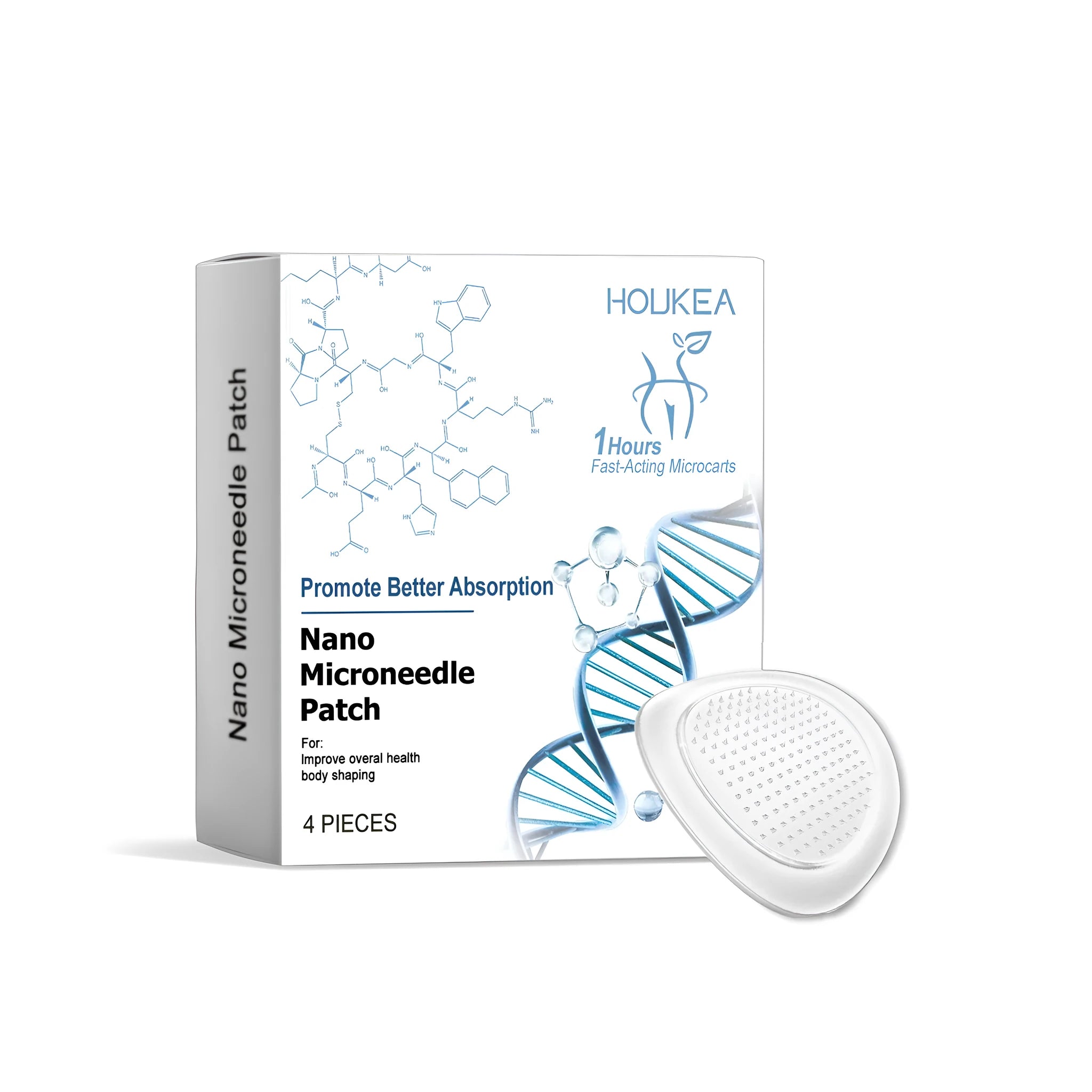 Four nano microneedle patches in a pack with herbal ingredients listed.