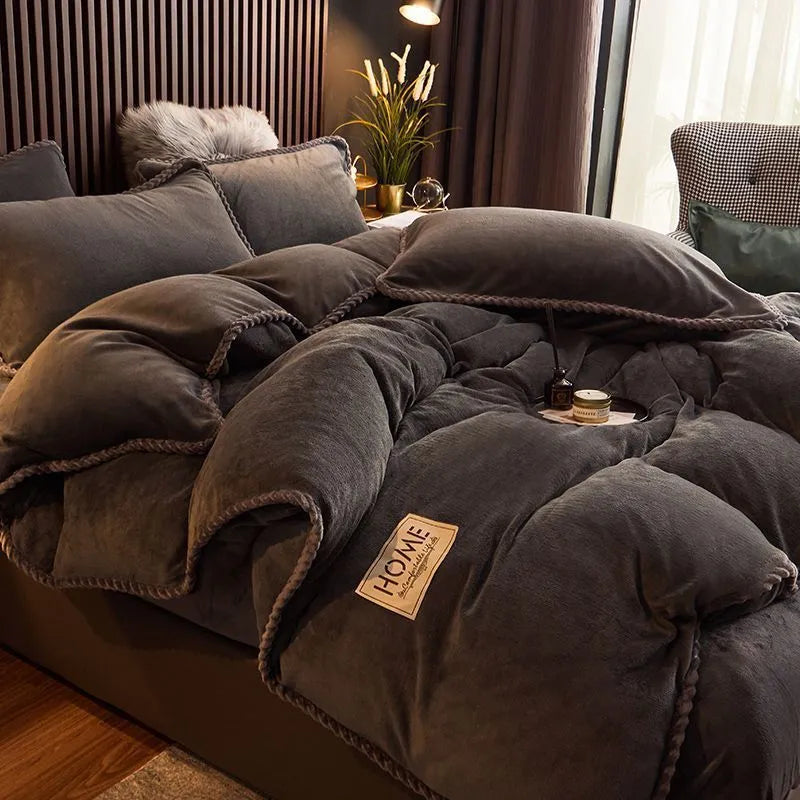 Coral fleece plus velvet thick polyester duvet cover in solid colour, single quilt cover available in five sizes