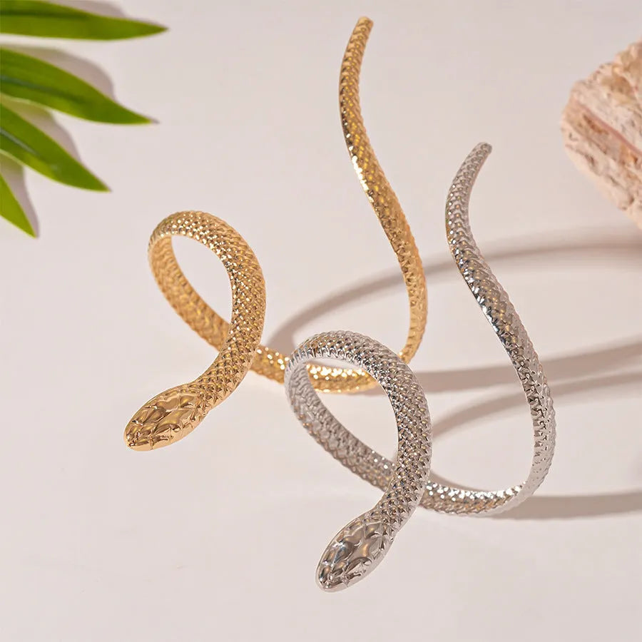 Twisted snake design ring and bracelet set in gold or silver electroplated metal