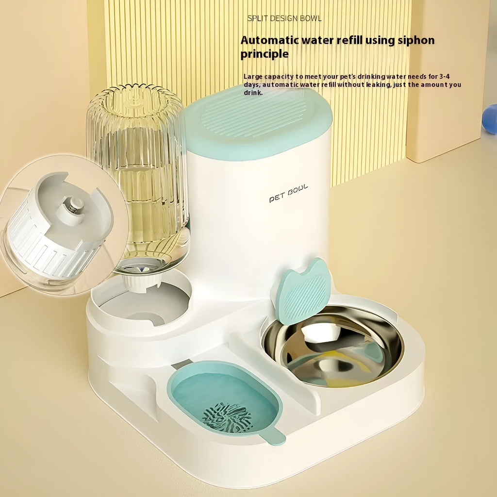 Cat automatic feeding water fountain with integrated double bowl design in 27x27x24cm size