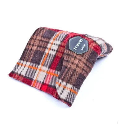 U-shaped cotton filled travel neck scarf pillow in black, gray, navy and red with moisture-wicking bandana