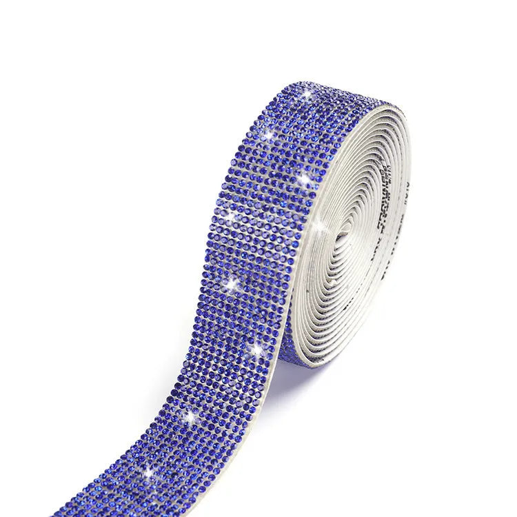 Self-adhesive glass water drill strip on a 1-yard roll for clothing and shoe decoration.