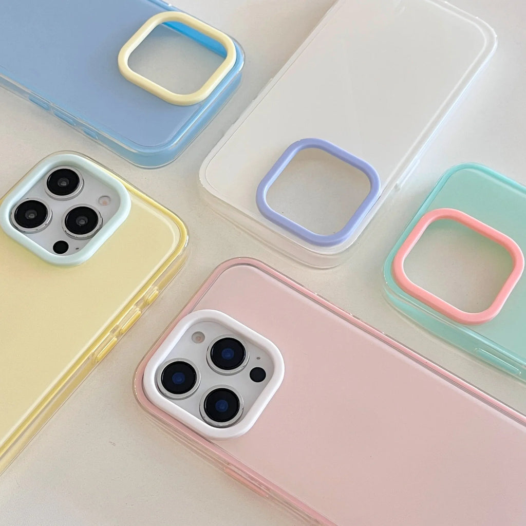 Transparent jelly solid colour TPU iPhone case in blue showing all-inclusive design