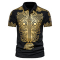 Summer men casual ethnic short-sleeved cotton shirt with lapel collar in black, loose fit, front view