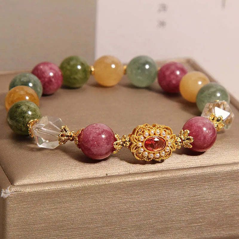 Jade colour tourmaline round bead bracelet for women on Pearl Crystal and alloy base with rhinestones.
