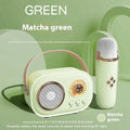 Portable Bluetooth speaker with wireless microphone in white, speaker dimensions 115x60x75mm