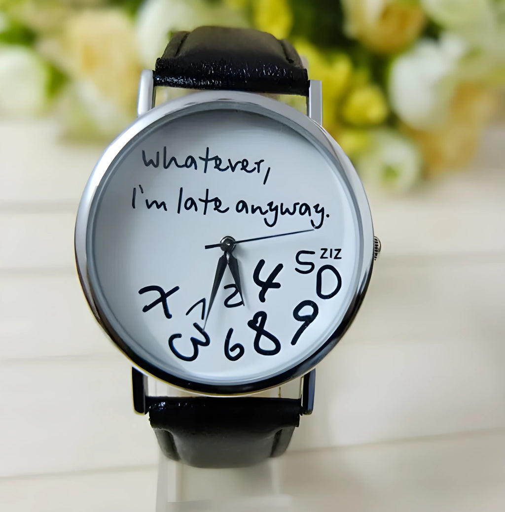 Unisex digital leather strap watch with irregular dial in black or white colour option