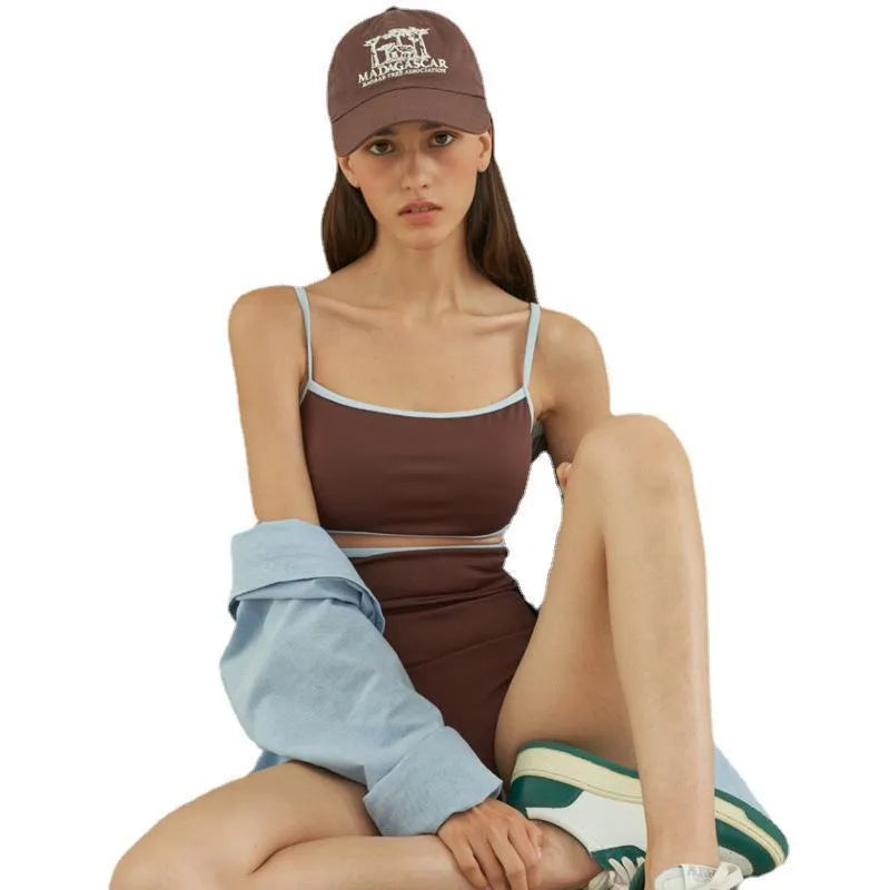 Brown triangle one-piece swimsuit for women with sexy pattern style