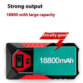 Red 12V car jump starter power bank with battery clamps and 18800mAh capacity