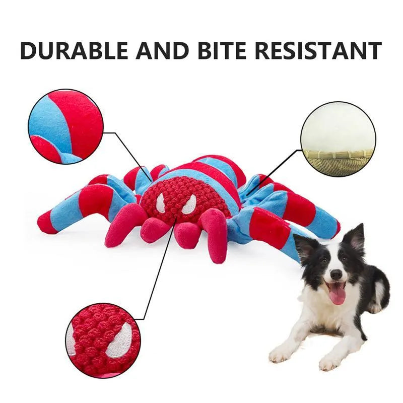 Red plush teddy bear dog toy with bite-resistant texture for medium and large breeds.