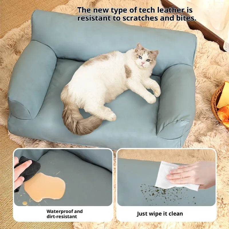 Orange PU leather waterproof pet sofa bed with four size options small to extra large