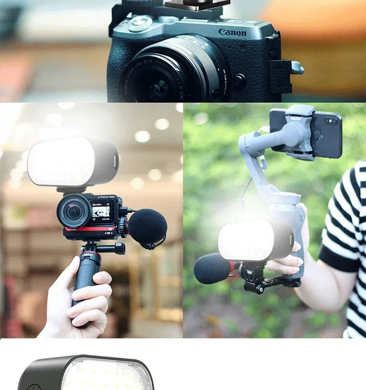 ST-30 black mobile phone fill light with colour palettes and cold shoe mount for photography
