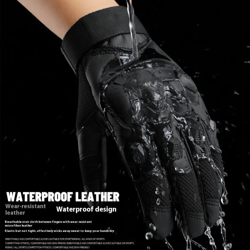 Men's black full finger tactical training gloves with touchscreen fingertips on a hand.