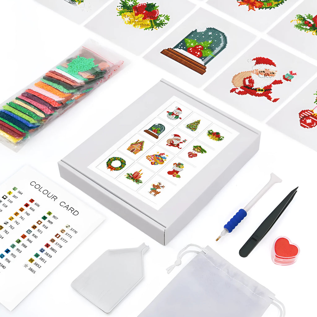 Frameless acrylic diamond painting set with 12 cartoon-style pieces at 15x15cm or 18cm