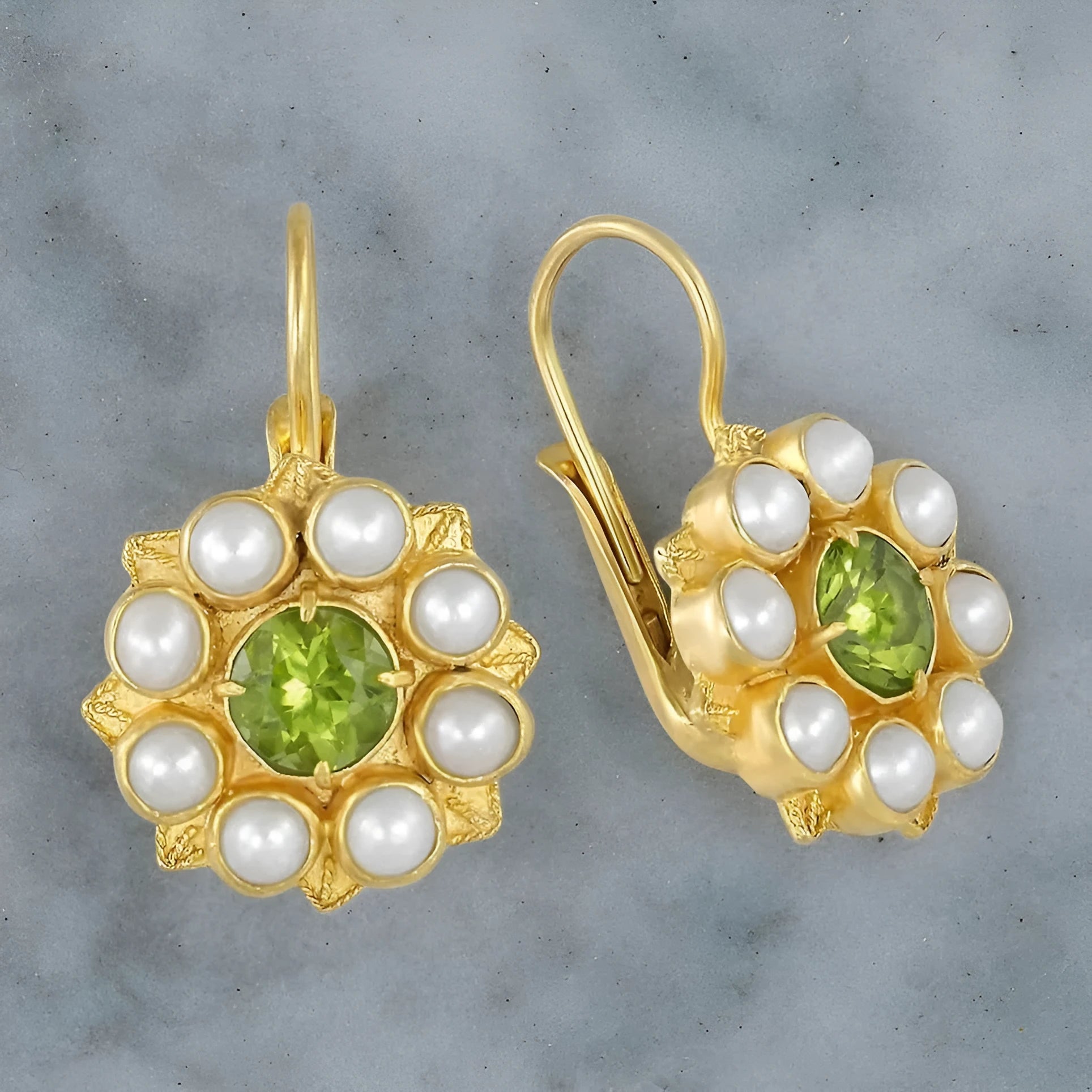 Gold retro flower drop earrings for women on alloy with electroplated finish