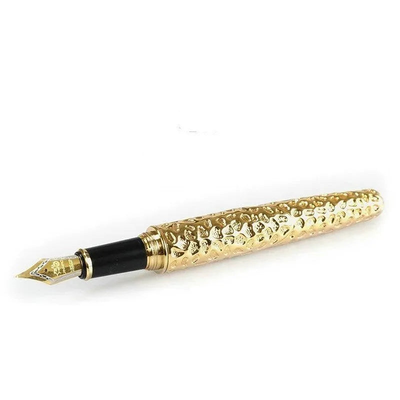 Embossed metal business pen in ancient silver or gold finish with OPP gift packaging
