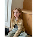Girls' cotton knitted pullover in solid lotus root colour with retro split hem, suitable for heights 90-150cm