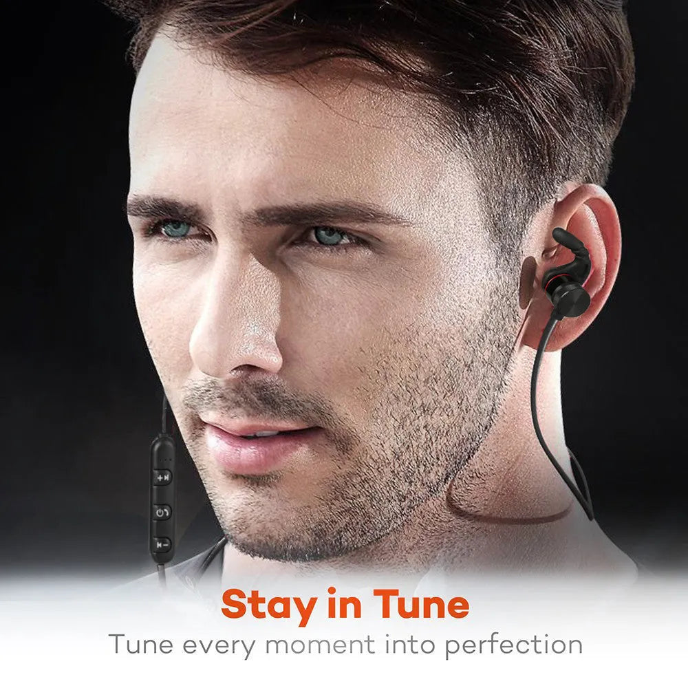 Magnetic Bluetooth CVC noise cancelling earbuds compatible with Apple devices, black plastic in-ear headset