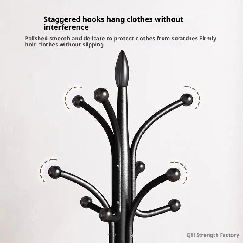Floor-standing iron coat rack in black, vertical hanger for bedroom or hallway